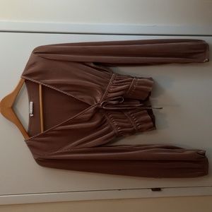Zara Brown Pleated Blouse Size Small